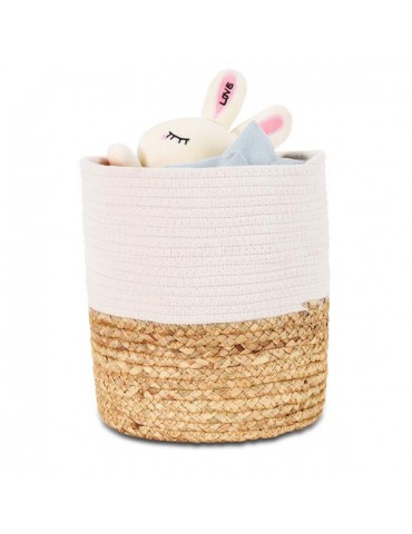 Cotton Rope Plant Basket with Water Hyacinth Modern Indoor Planter Up to 10 Inch Pot Woven Storage Organizer with Handles Home Decor, 11" x 11"