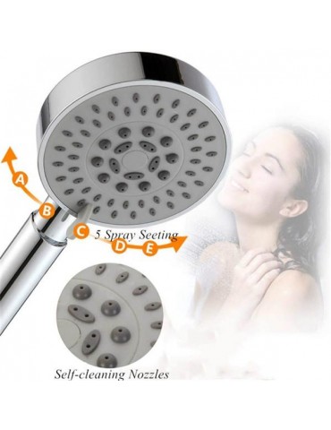 5-Setting High Pressure Handheld Shower Head with Adjustable Angle Bracket Shower Arm holder,SADALAK Multi-functions Powerful Spray Water Saving Massage Chrome Handle Finish with Stainless Steel Hose