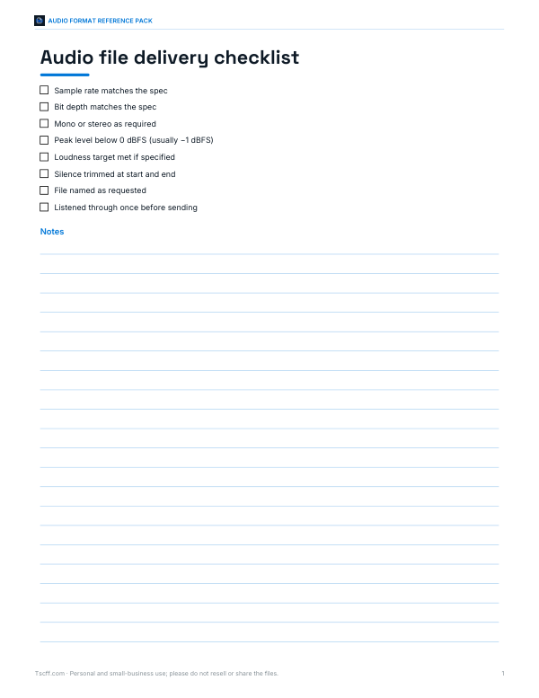 Preview of Printable Audio File Delivery Checklist